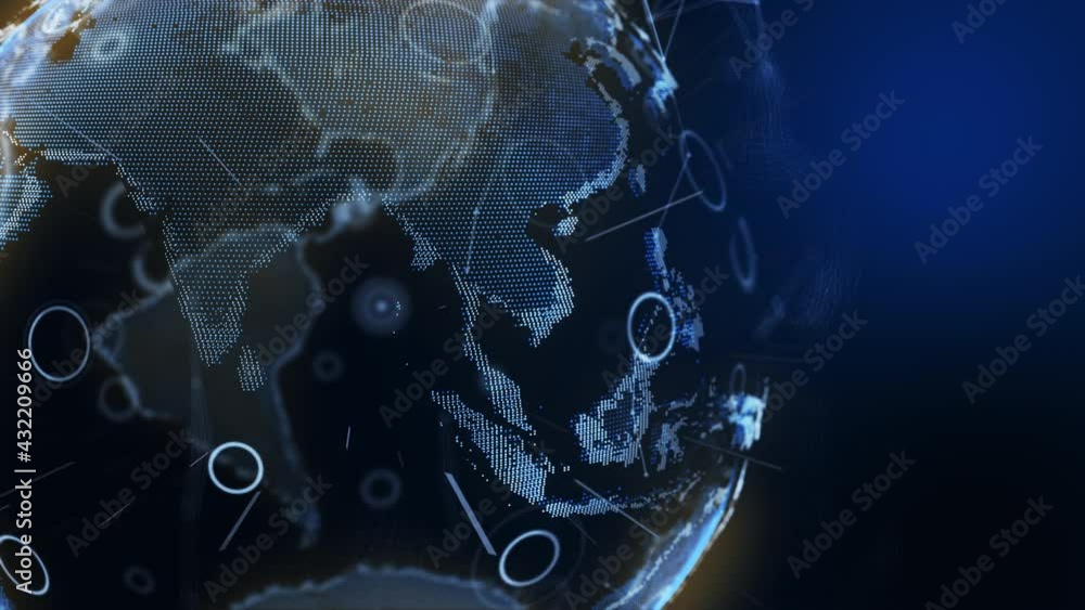 Poster blue earth digital technology, business and communications background. animation of the earth globe 