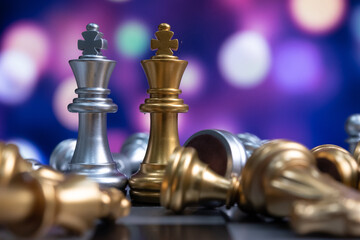 chess board game competition business concept with blur image background. to represent chess battle, success, team leader, teamwork and business strategy concept.	