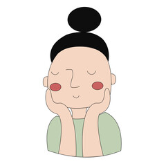 Vector cartoon portret of cute girl on white background. Illustration of women