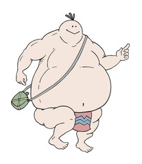 Funny fat man walking