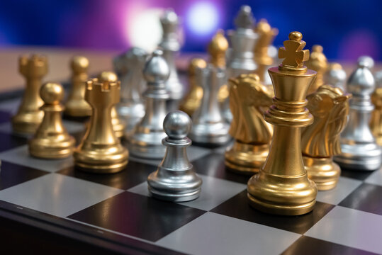 chess board game competition business concept with blur image background. to represent chess battle, success, team leader, teamwork and business strategy concept.	