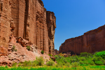 The sandstone walls of the Talampaya Canyon, Talampaya National Park, La Rioja, Argentina