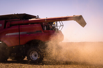 combine harvester working in the field