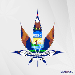 Flag of Michigan in Marijuana leaf shape. The concept of legalization Cannabis in Michigan.