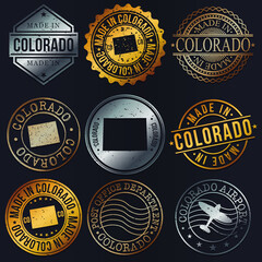 Colorado, USA Business Metal Stamps. Gold Made In Product Seal. National Logo Icon. Symbol Design Insignia Country.