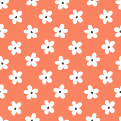 Seamless vector pattern with abstract white large flowers on a pink background. Creative floral texture. Great for fabric, textile and design