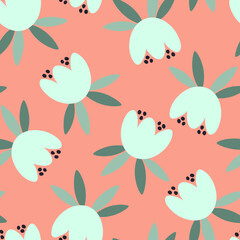 Seamless vector pattern with abstract blue large flowers on a pink background. Creative floral texture. Great for fabric, textile and design	
