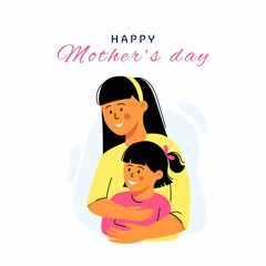 Happy mother’s day card. Mother carrying her little daughter. Vector Illustration