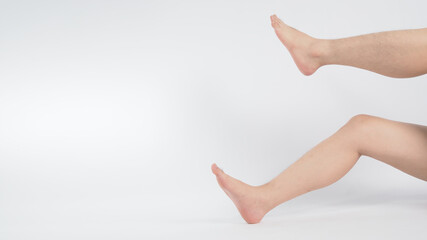 Asian Male barefoot is isolated on white background.