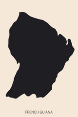 Highly detailed French Guiana map with borders isolated on background