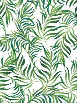 Tropical summer pattern. Vector seamless background with tropic leaves. © Logunova Elena