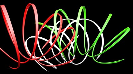 Italian flag abstract ribbons on black background - 3D rendering illustration