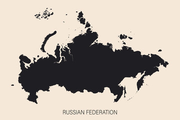 Highly detailed Russian Federation map with borders isolated on background