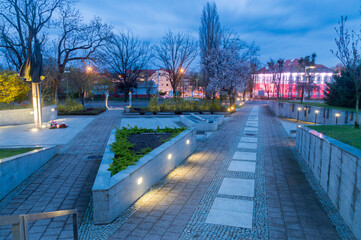 John Paul II square in city center of Pruszcz Gdanski at 3 May Constitution Day in 2021.