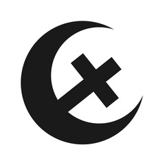 Religious symbol of islam and christianity as one united, joined and connected religion. Vector illustration isolated on white.