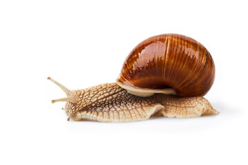Helix pomatia. Garden snail isolated on white background. Escargot. Grape snail.