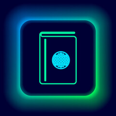 Glowing neon line Cover book travel guide icon isolated on black background. Colorful outline concept. Vector