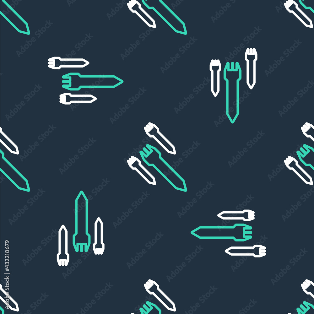 Aufkleber line rocket icon isolated seamless pattern on black background. vector