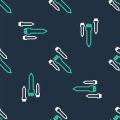 Line Rocket icon isolated seamless pattern on black background. Vector