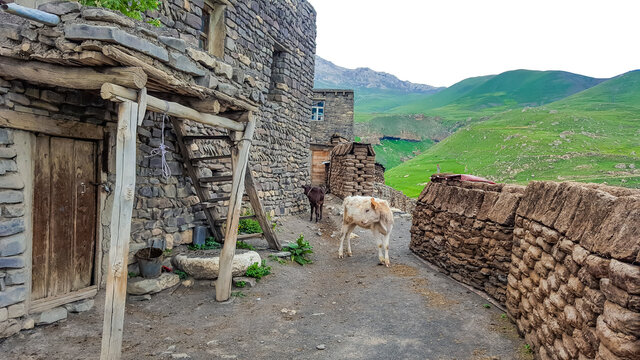 Stone houses in the mountainous village of Khinaliq. Azerbaijan