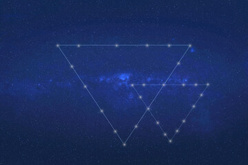 Triangles fiction constellation with constellation lines. Dream fantastic wallpaper. Elements of this illustration were furnished by NASA.