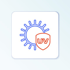 Line UV protection icon isolated on white background. Sun and shield. Ultra violet rays radiation. SPF sun sign. Colorful outline concept. Vector