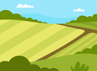 Country View with Sown Field and Pasture Land as Green Landscape Vector Illustration
