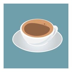 A cup of coffee on a blue background. Morning coffee drink in a mug. Decorative design for coffee shops, posters, banners, postcards