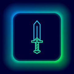 Obraz premium Glowing neon line Sword for game icon isolated on black background. Colorful outline concept. Vector