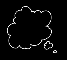 Speech bubbles, thinking with a blank space for text, hand-drawn in a doodle style with a white line on a black background for a design template. Isolated vector element for conversation design, teena