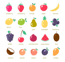 Simple fruit icons, set of vector illiustrations