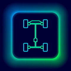 Glowing neon line Chassis car icon isolated on black background. Colorful outline concept. Vector