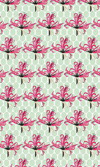 Vector illustration of amaryllis with pattern options of pink and green dotted backgrounds and patterns with amaryllises in 2 sizes