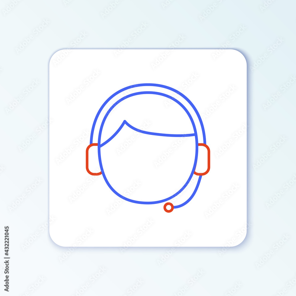 Poster line man with a headset icon isolated on white background. support operator in touch. concept for ca