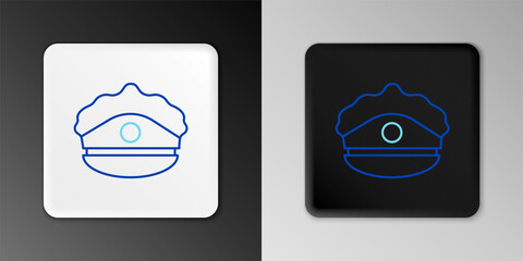 Line Police cap with cockade icon isolated on grey background. Police hat sign. Colorful outline concept. Vector