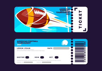 Vector illustration of a template for an entrance ticket to a football stadium, a ticket to a game of American football, a game ball in American football - obrazy, fototapety, plakaty