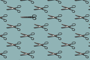 Seamless colorful pattern of Sewing Scissors on blue color background