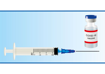 Syringe and vaccine against covid-19. Vector graphics. Template for creativity.