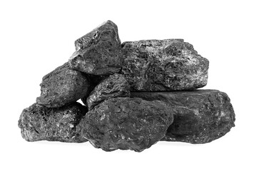 Pile of black coal isolated on a white background. Black coal mine. Anthracite coal.