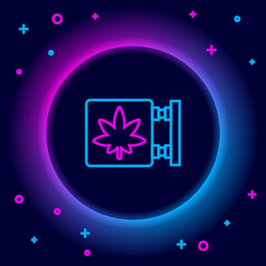 Glowing neon line Marijuana and cannabis store icon isolated on black background. Equipment and accessories for smoking, storing medical cannabis. Colorful outline concept. Vector