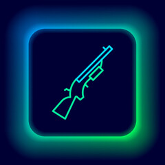 Glowing neon line Shotgun icon isolated on black background. Hunting gun. Colorful outline concept. Vector