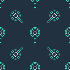 Line Paw search icon isolated seamless pattern on black background. Magnifying glass with animal footprints. Vector