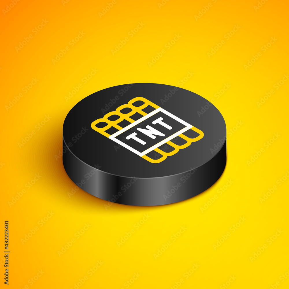 Aufkleber isometric line detonate dynamite bomb stick and timer clock icon isolated on yellow background. time