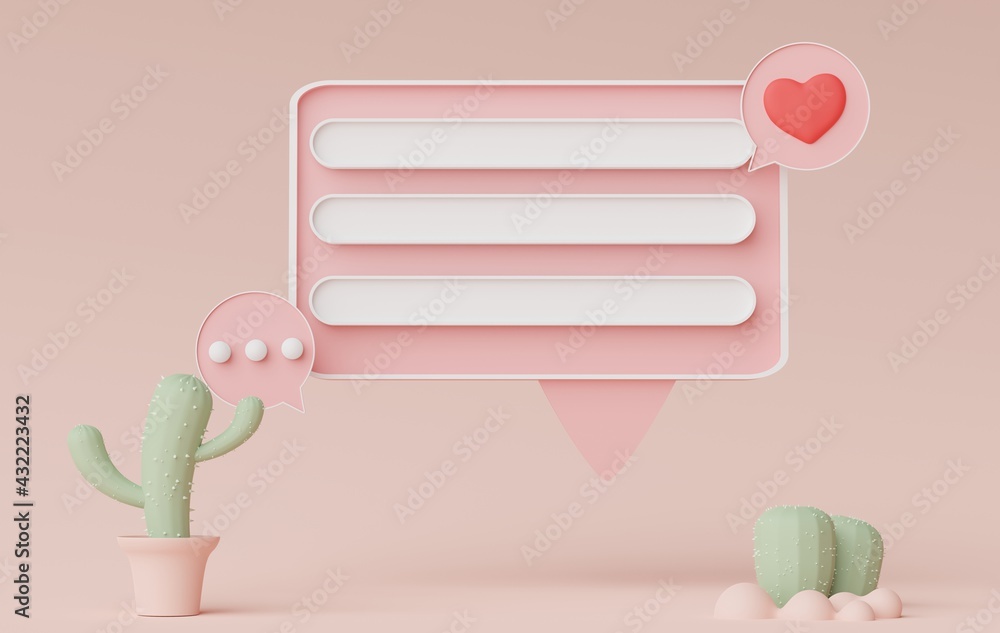 Poster 3d render of minimal talking bar banner or icon bubble comment with blank copy space in pastel earth