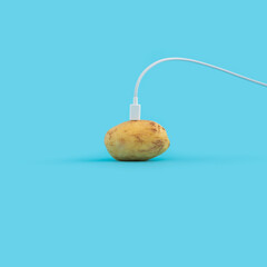Creative food concept with potato and usb cable on pastel blue background
