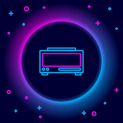 Glowing neon line Digital alarm clock icon isolated on black background. Electronic watch alarm clock. Time icon. Colorful outline concept. Vector