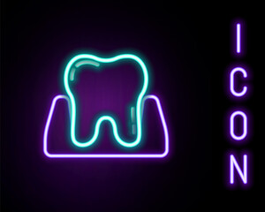 Glowing neon line Tooth icon isolated on black background. Tooth symbol for dentistry clinic or dentist medical center and toothpaste package. Colorful outline concept. Vector