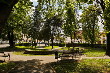 Fototapeta premium small park in Bistrita, Romania