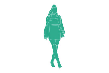 Vector illustration Women posing at sidewalk, Flat style with outline.