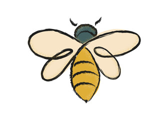 The bee is cute, painted with a brush, painted in trend colors, isolated on white. Apiary for the production of honey. Printing on decorative pillows, clothes. 